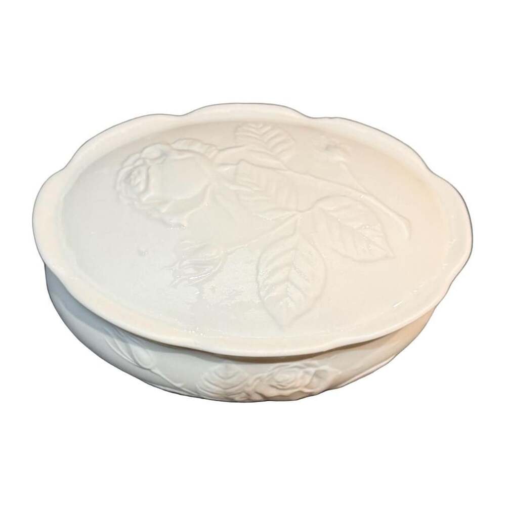 Kaiser W. Germany Porcelain White Bisque Oval Rose Trinket Box with Lid